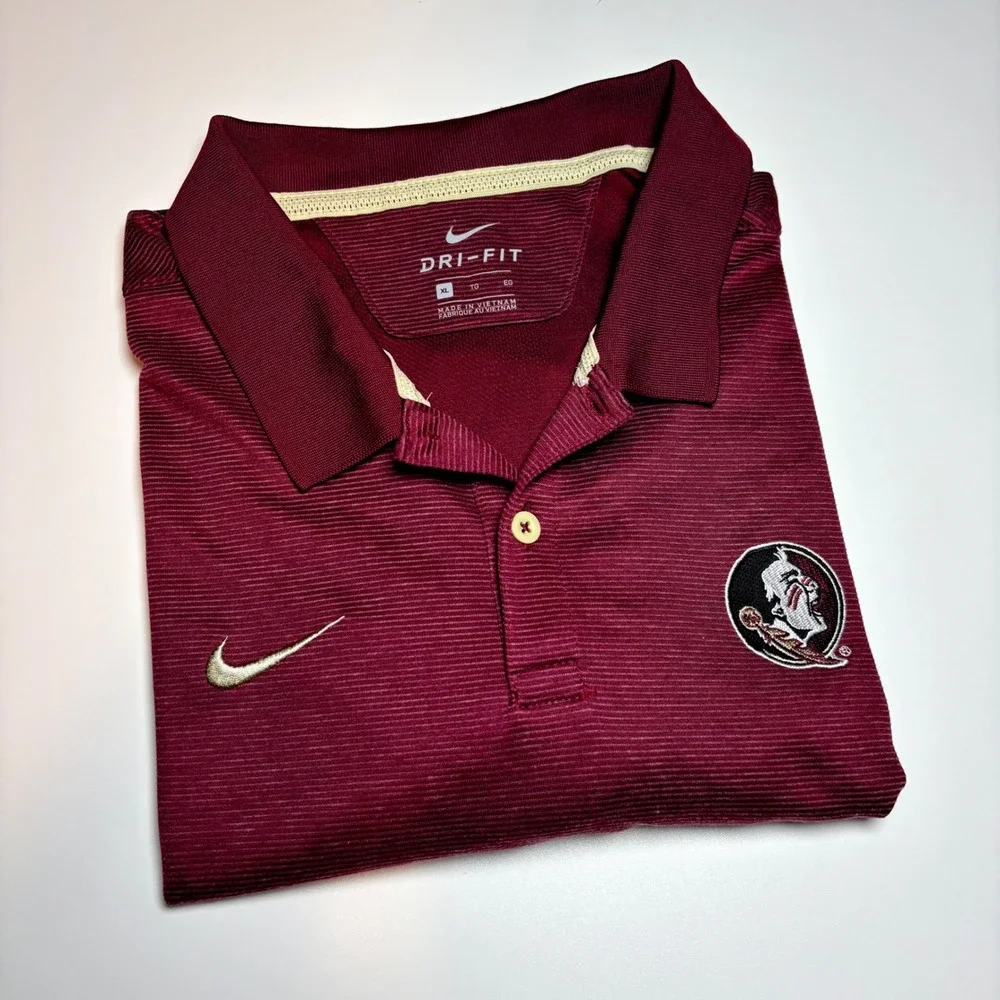 FSU Florida State‎ Seminoles Nike Dri Fit Men's L Maroon Black Polo Shirt NCAA